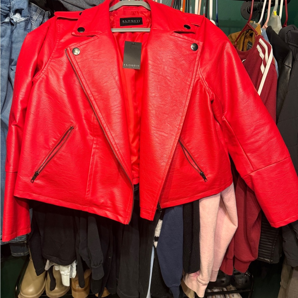 Eloquii Bold Red Faux Leather Moto Jacket Size 18/20